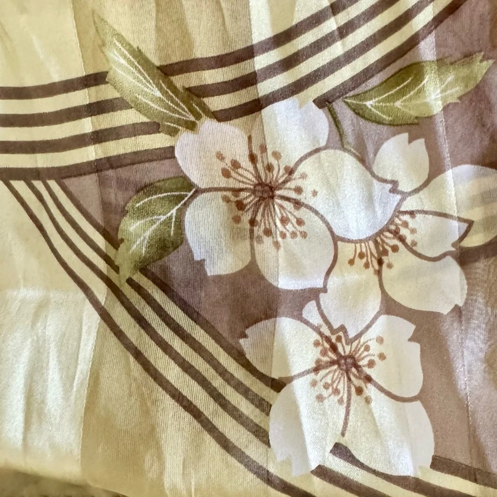 Oscar de la Renta Golden Cherry Blossom Silk Sateen Scarf, Rectangular (Oblong)